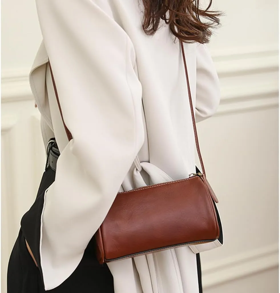 Genuine Leather Cylinder Crossbody Bag for Women | Small Barrel Purse | Vegan Leather Shoulder Bag | Casual Wallet (Green)
