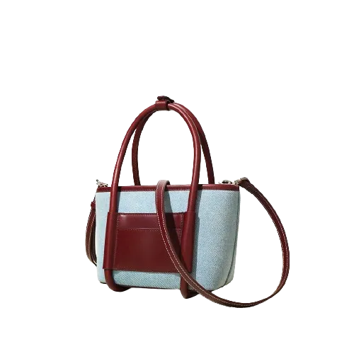 Genuine Leather Denim Tote Bag