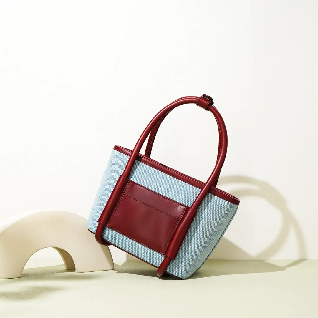 Genuine Leather Denim Tote Bag