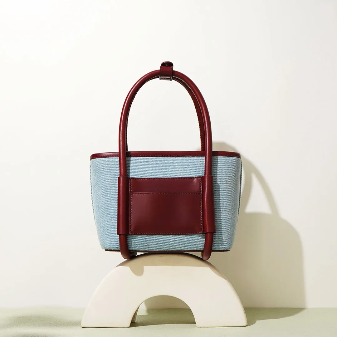 Genuine Leather Denim Tote Bag