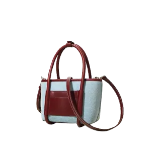 Genuine Leather Denim Tote Bag