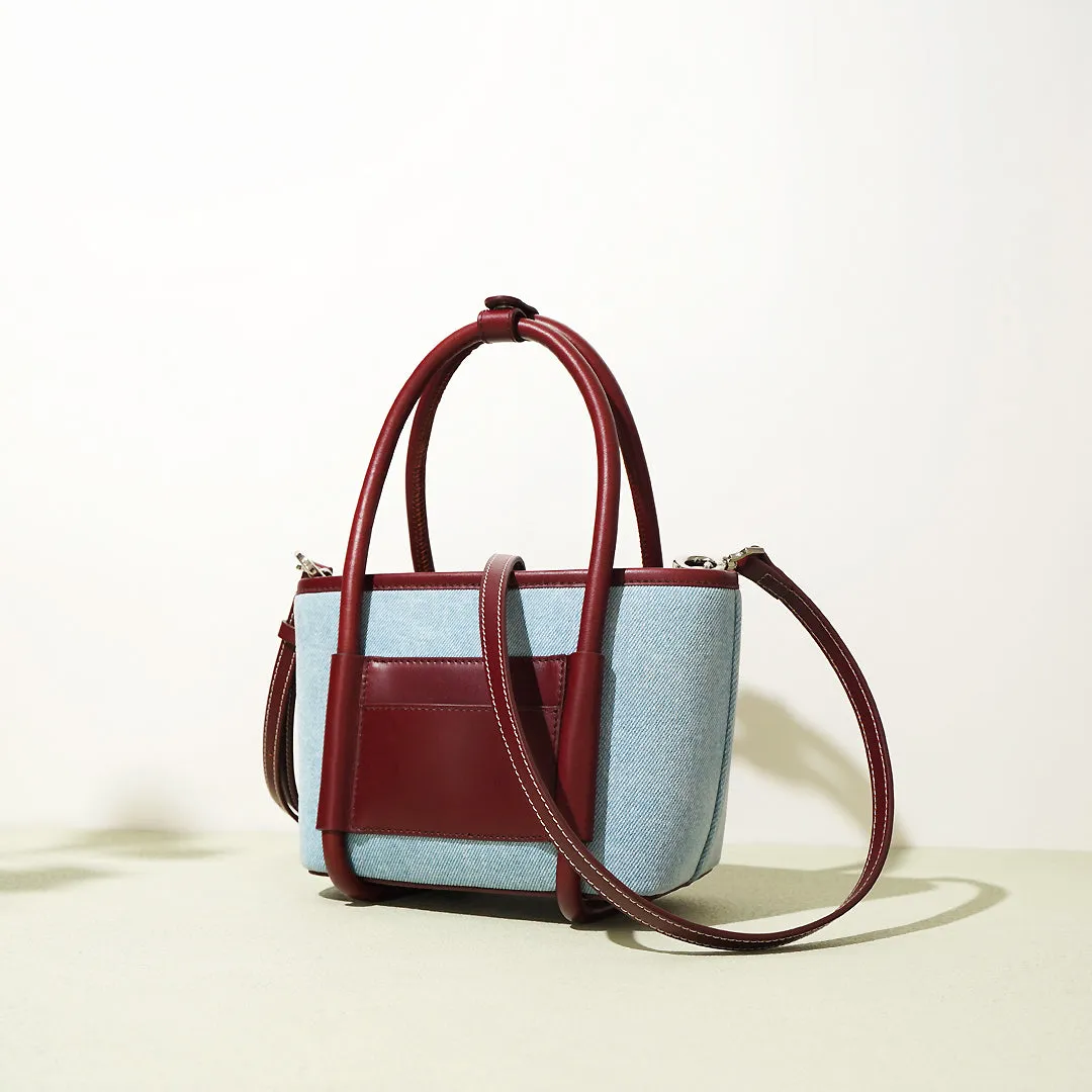 Genuine Leather Denim Tote Bag