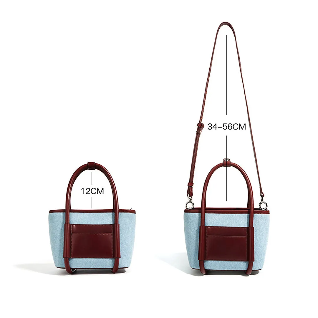 Genuine Leather Denim Tote Bag