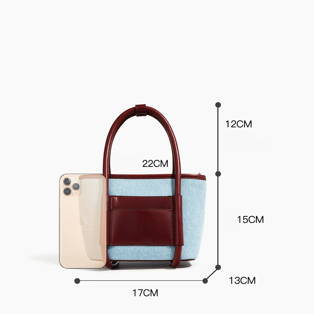 Genuine Leather Denim Tote Bag
