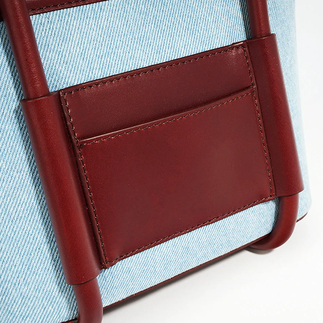 Genuine Leather Denim Tote Bag