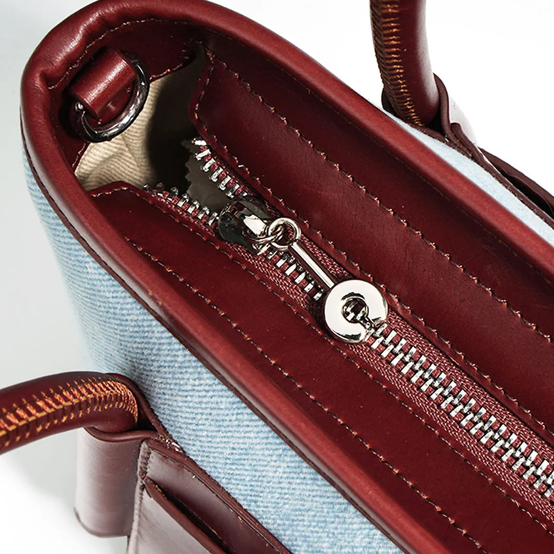 Genuine Leather Denim Tote Bag