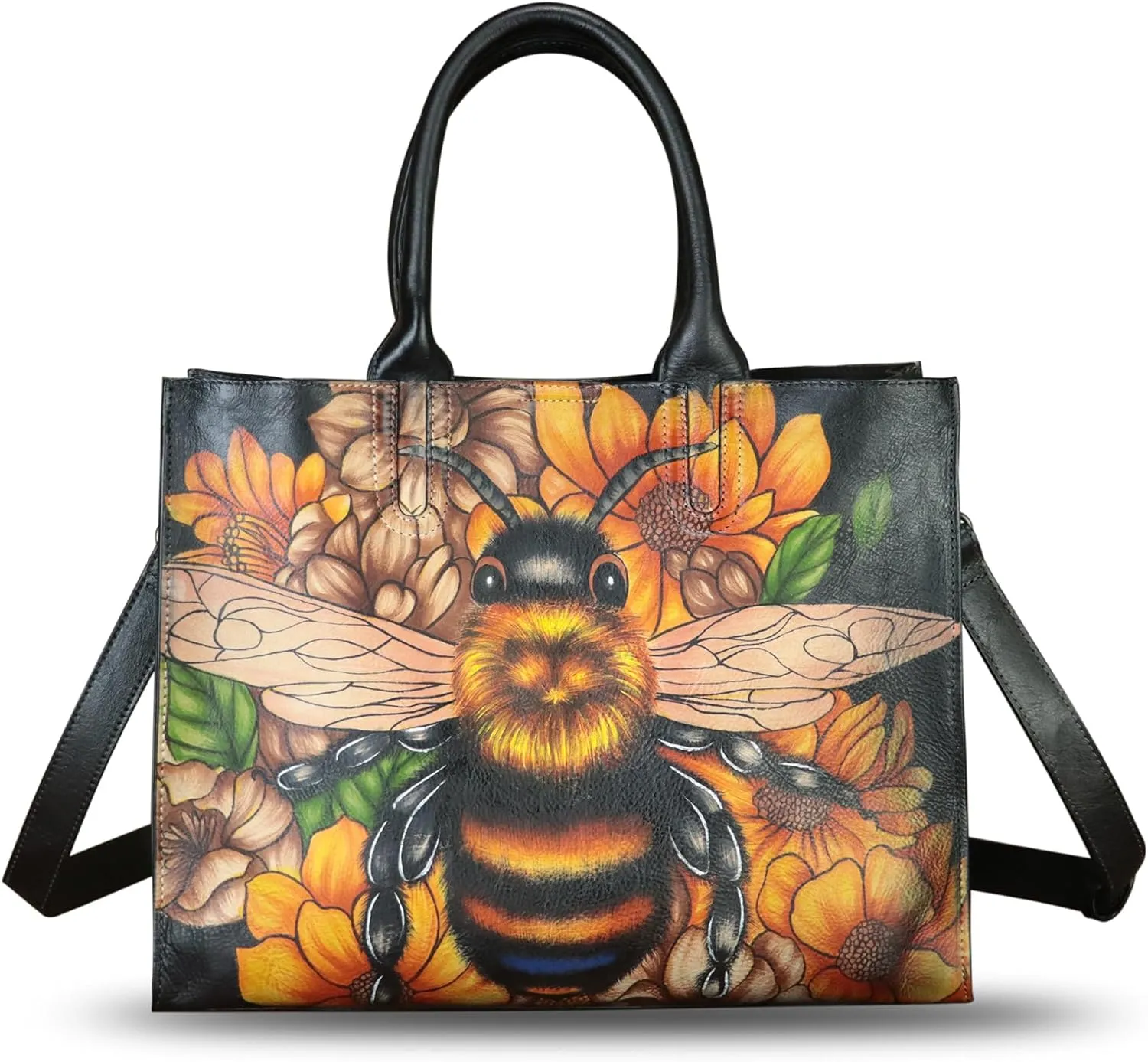 Genuine Leather Handbag Satchel for Women Hand Painted Handmade Work Tote Bag Crossbody Shoulder Purse