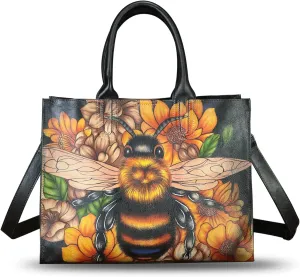 Genuine Leather Handbag Satchel for Women Hand Painted Handmade Work Tote Bag Crossbody Shoulder Purse