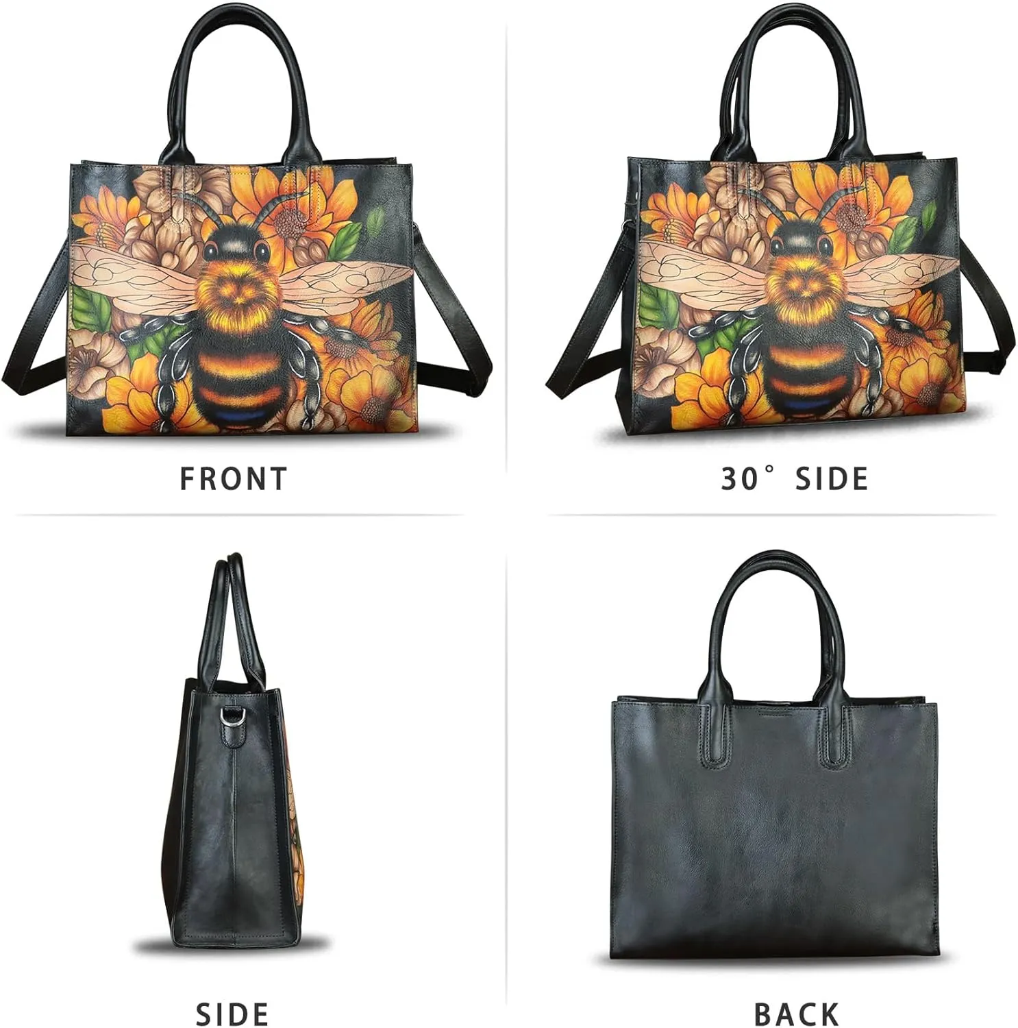 Genuine Leather Handbag Satchel for Women Hand Painted Handmade Work Tote Bag Crossbody Shoulder Purse