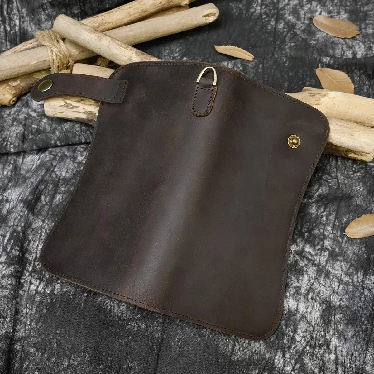 Genuine Leather Long Wallet for Men, Large Capacity Purse Clutch Bag Handbag Checkbook Cash Credit Cards Phone Holder