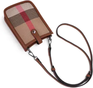 Genuine Leather Plaid Canvas Crossbody Bag, Small