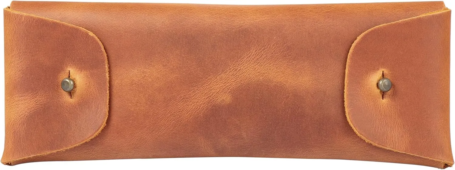Genuine Leather Retro Pen and Pencil Case - Metal Snap Fastener, Pencil Pouch Stationery Bag