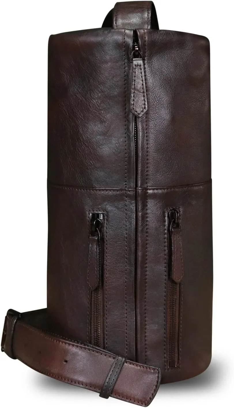 Genuine Leather Silng Bag for Men and Women Large Real Leather Sling Backpack Shoulder Crossbody Bag Chest Purse