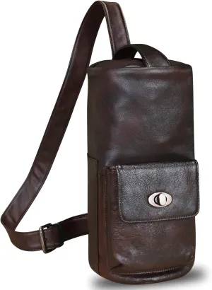 Genuine Leather Silng Bag for Men and Women Large Real Leather Sling Backpack Shoulder Crossbody Bag Chest Purse