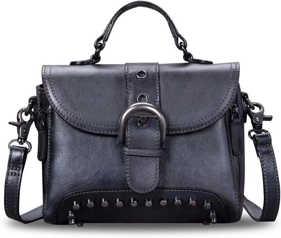 Genuine Leather Small Purses and Handbags for Women Vintage Real Leather Shoulder Bag Crossbody Purse Satchel Bags with Strap