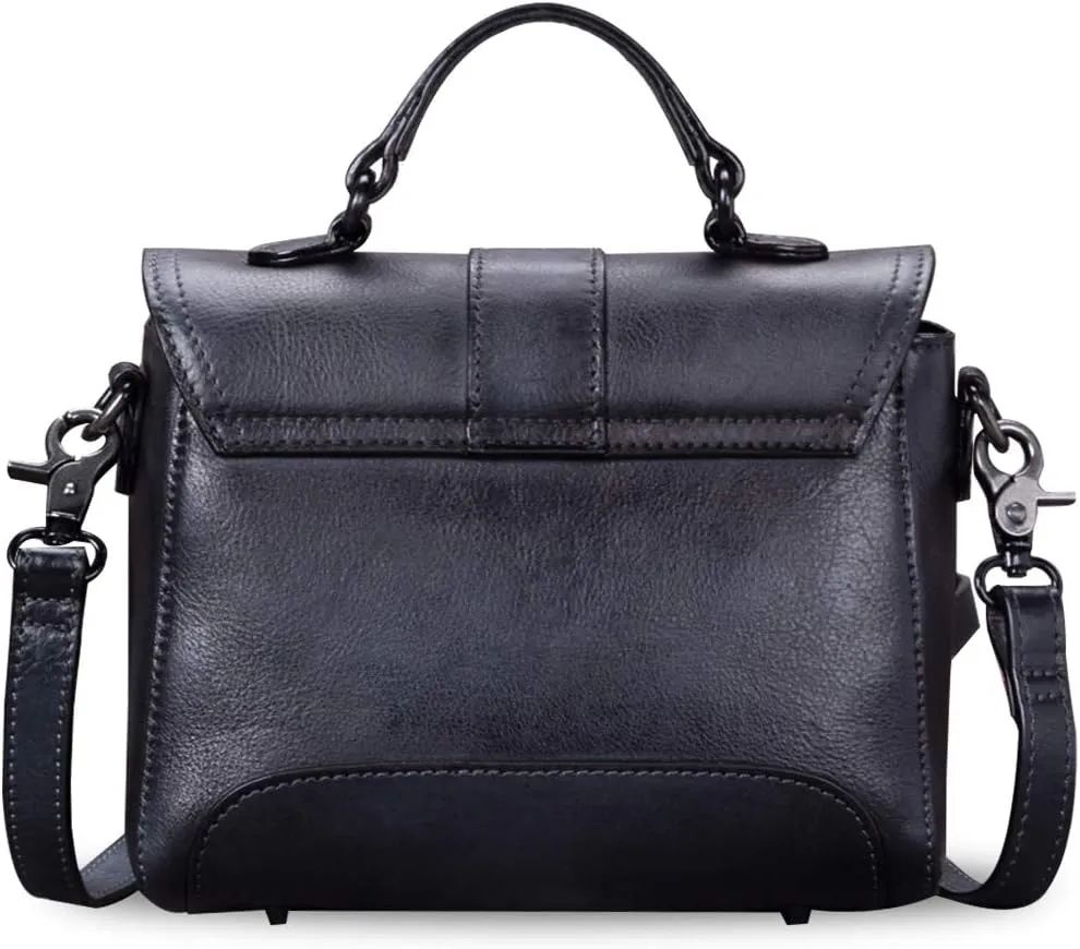 Genuine Leather Small Purses and Handbags for Women Vintage Real Leather Shoulder Bag Crossbody Purse Satchel Bags with Strap
