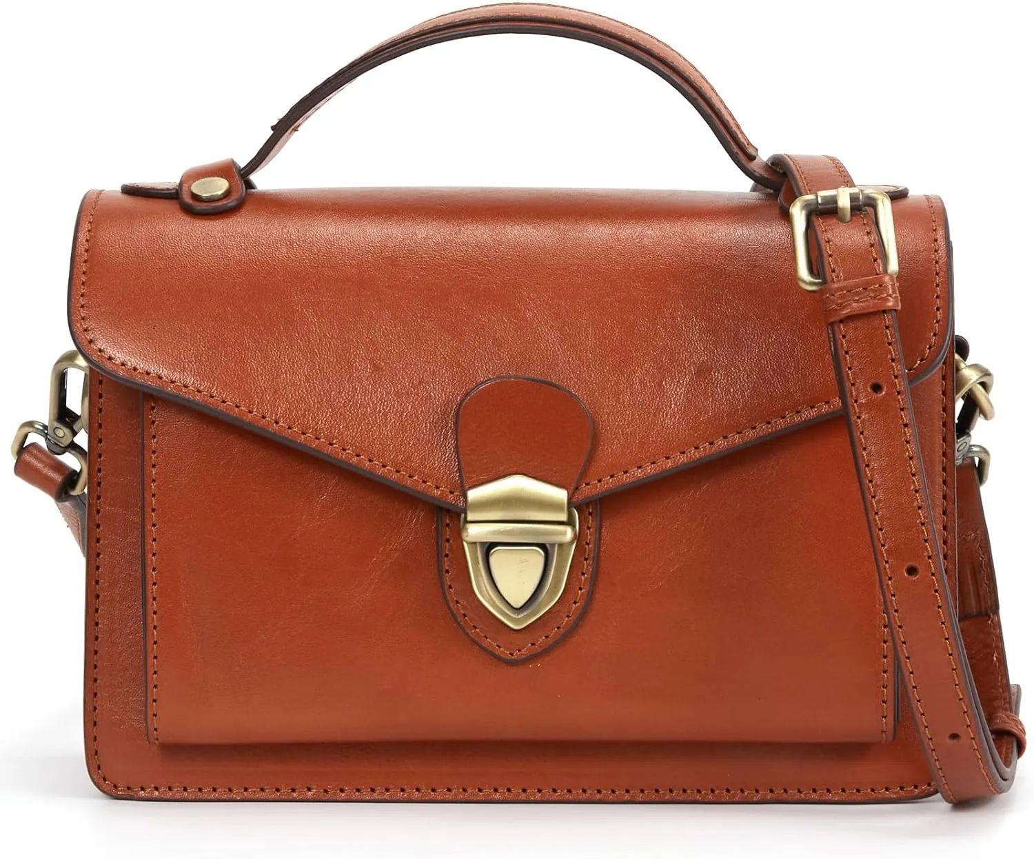 Genuine Leather Top-Handle Bag For Women: Crossbody Handbags - Vintage Messenge Bag Buckle Shoulder Purse