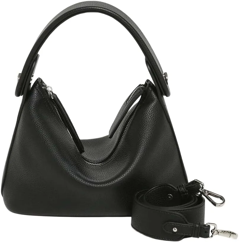 Genuine Leather Top Handle Crossbody Bag for Women - Stylish Casual Handbag, Satchel Tote, and Shoulder Purse (Black)
