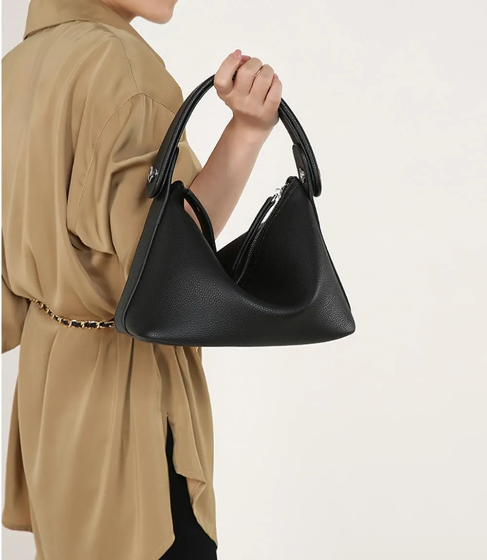 Genuine Leather Top Handle Crossbody Bag for Women - Stylish Casual Handbag, Satchel Tote, and Shoulder Purse (Black)