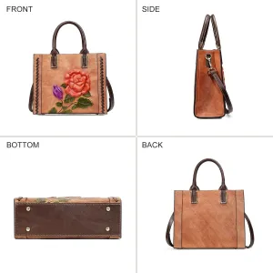 Genuine Leather Top Handle Satchel Handbag Crossbody Bag for Women