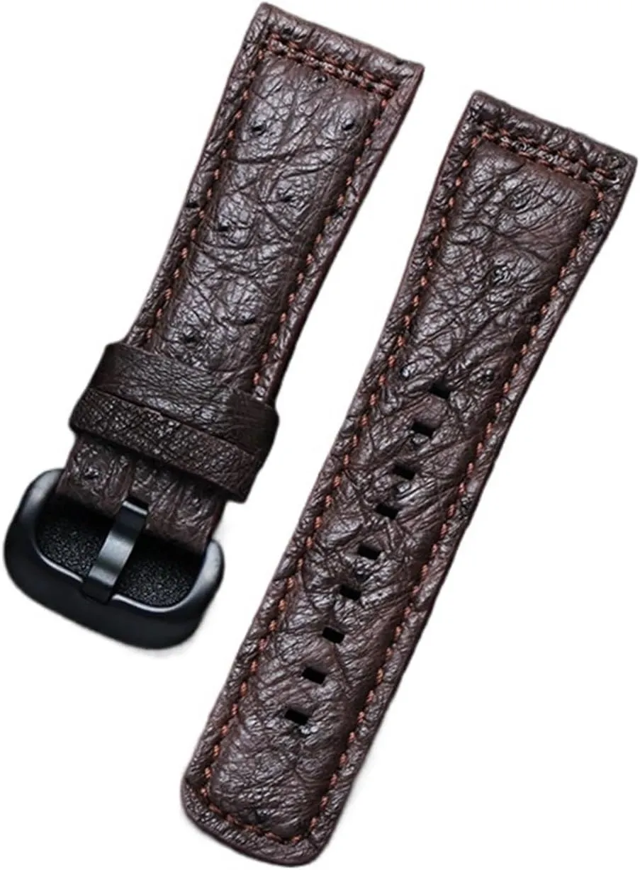 Genuine Leather Watchband Compatible with Seven Friday Watch Band Ostrich Leather Watch Strap Sevenfriday Igole 28mm(Red-Steel)