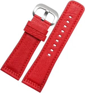 Genuine Leather Watchband Compatible with Seven Friday Watch Band Ostrich Leather Watch Strap Sevenfriday Igole 28mm(Red-Steel)