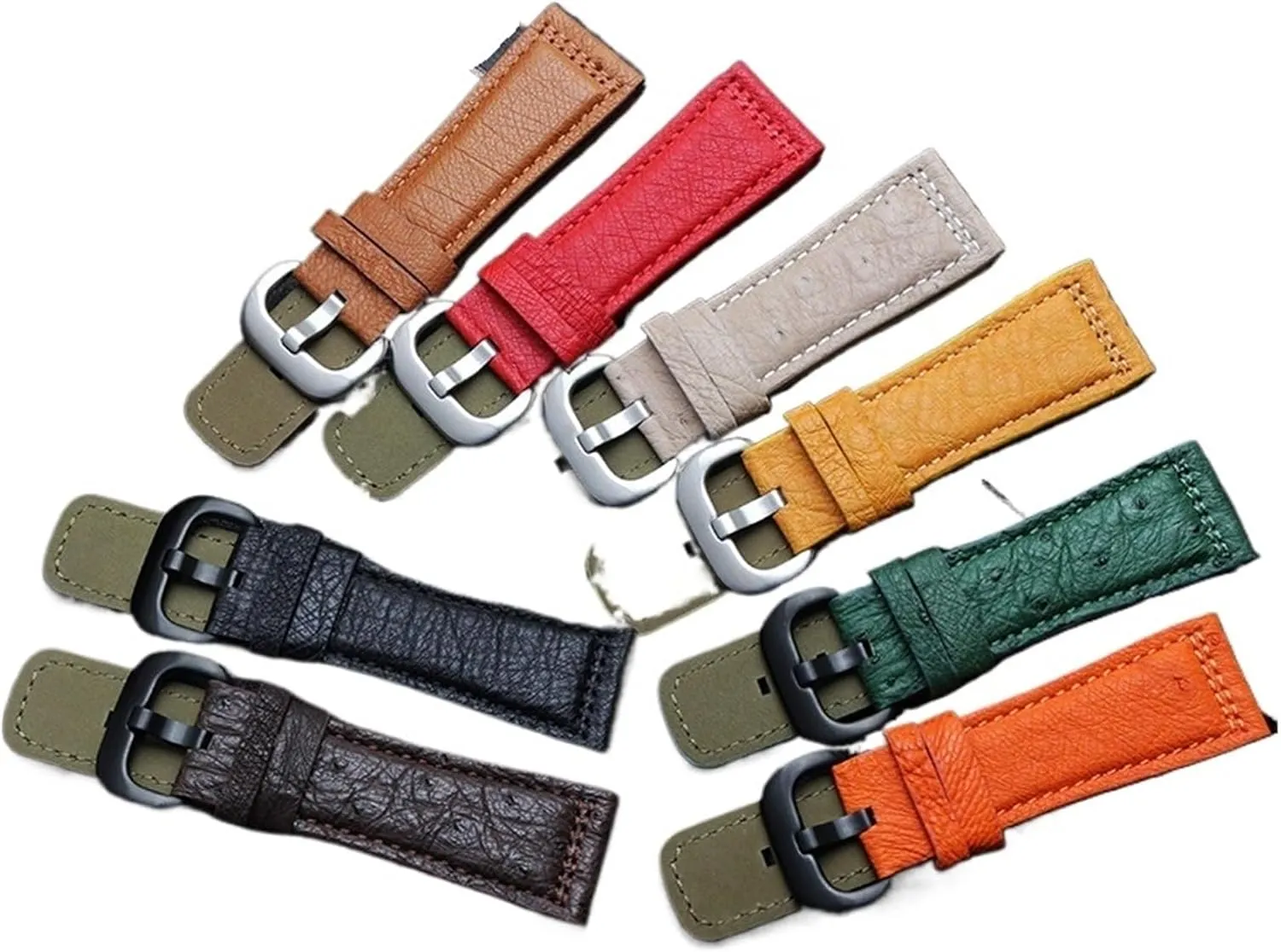 Genuine Leather Watchband Compatible with Seven Friday Watch Band Ostrich Leather Watch Strap Sevenfriday Igole 28mm(Red-Steel)