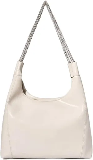 Genuine Real Leather Fashion Hobo Satchel Bag for Women; Luxury Shoulder Handbag with Metal Chain Shoulder Strap