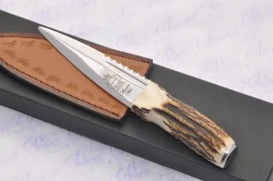 Genuine Sambar Stag Handle Sheffield Sgian Dubh Boxed with Leather Sheath Stamped Sheffield England