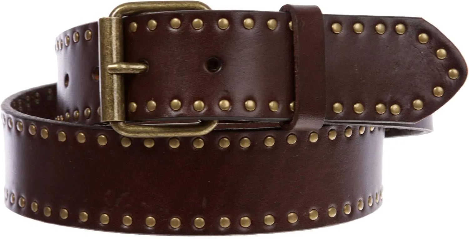 Genuine Vintage Retro Circle Studded Leather Belt - Interchangeable buckle
