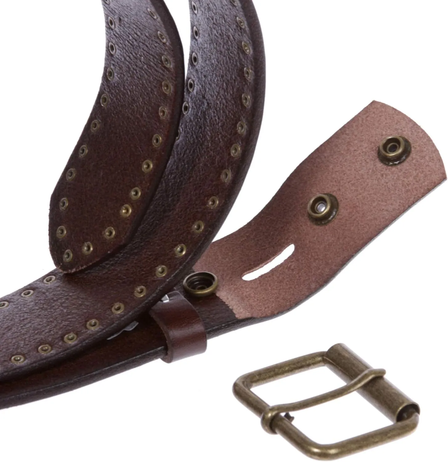 Genuine Vintage Retro Circle Studded Leather Belt - Interchangeable buckle