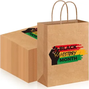 Geyoga 48 Pcs Kraft Black History Month Gift Bags Bulk Black History Month Treat Bags with Handle African Candy Goodie Party Favors