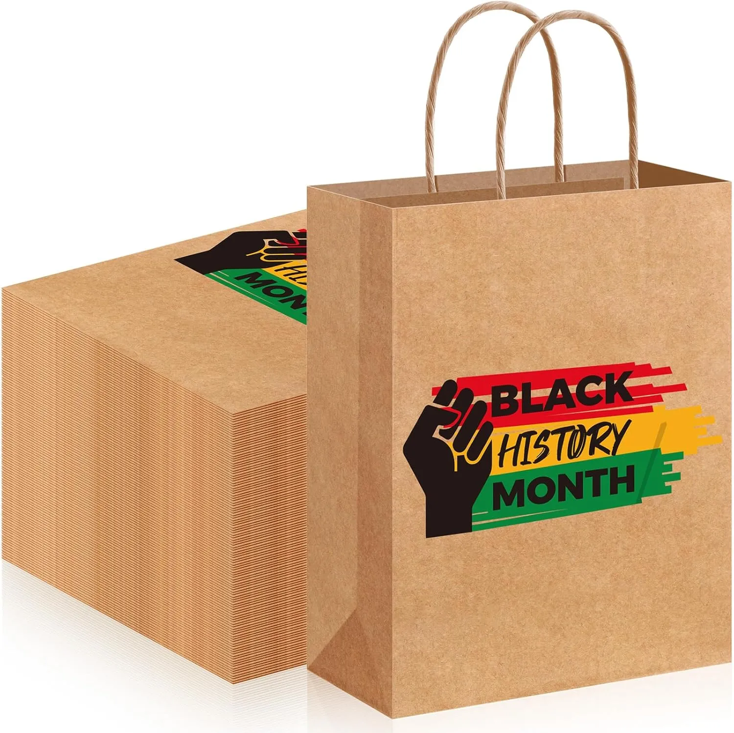 Geyoga 48 Pcs Kraft Black History Month Gift Bags Bulk Black History Month Treat Bags with Handle African Candy Goodie Party Favors