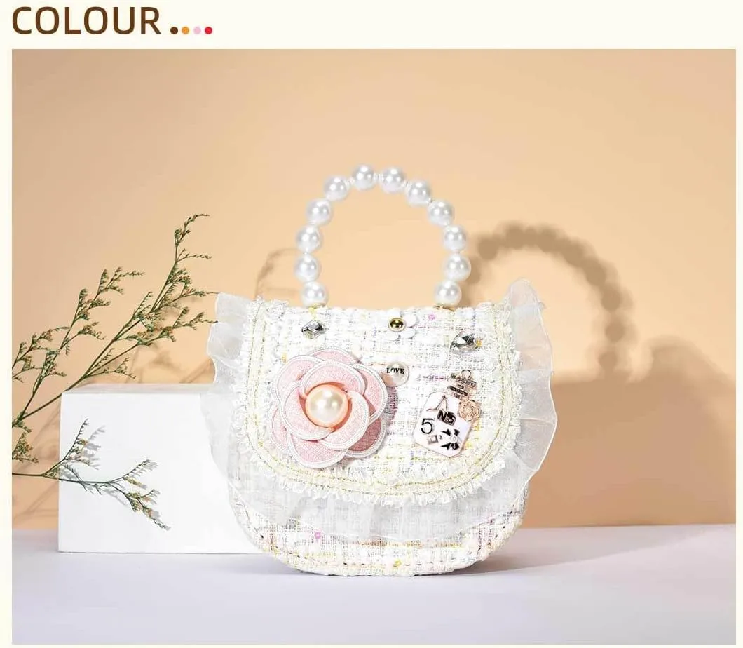 Girls Princess Purses Cute Bunny Toddler Crossbody Bag Handbag with Pearl Handle Shoulder Chain Bag