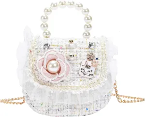 Girls Princess Purses Cute Bunny Toddler Crossbody Bag Handbag with Pearl Handle Shoulder Chain Bag