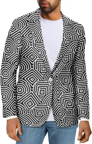 GLUDEAR Men's Suit Blazer Jackets Black White Paint Graffiti Print Slim Fit One Button Coats Blazers Plus Size S-5XL