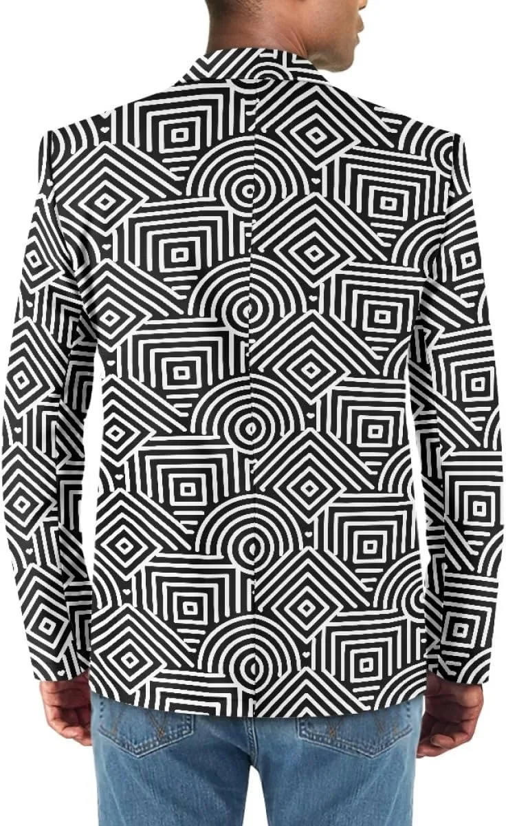 GLUDEAR Men's Suit Blazer Jackets Black White Paint Graffiti Print Slim Fit One Button Coats Blazers Plus Size S-5XL