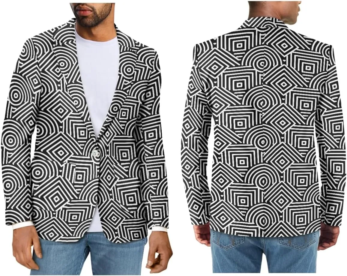GLUDEAR Men's Suit Blazer Jackets Black White Paint Graffiti Print Slim Fit One Button Coats Blazers Plus Size S-5XL