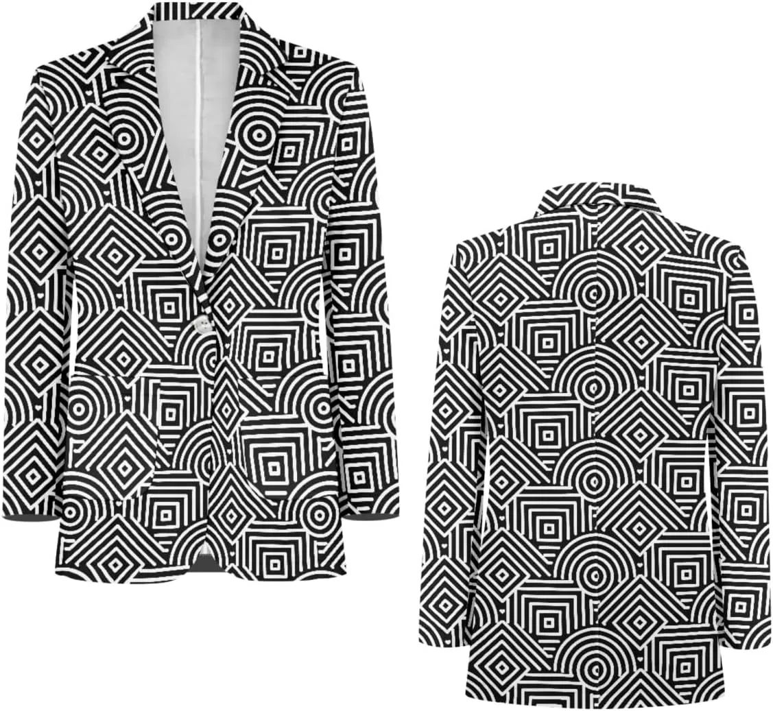 GLUDEAR Men's Suit Blazer Jackets Black White Paint Graffiti Print Slim Fit One Button Coats Blazers Plus Size S-5XL