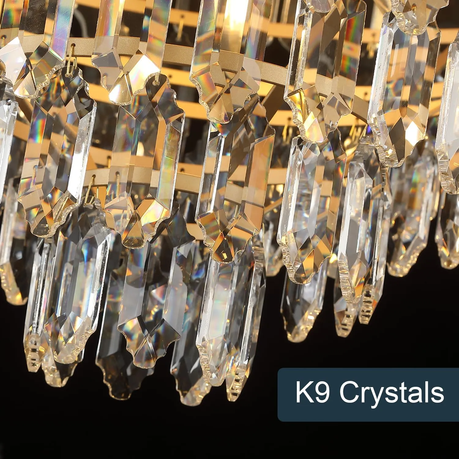 Gold Crystal Chandelier 24" 12 Lights K9 Crystal Modern Chandelier 6-Tier Luxury Pendant Lighting for Living Room Dining Room Bedroom Foyer Entryway, E12