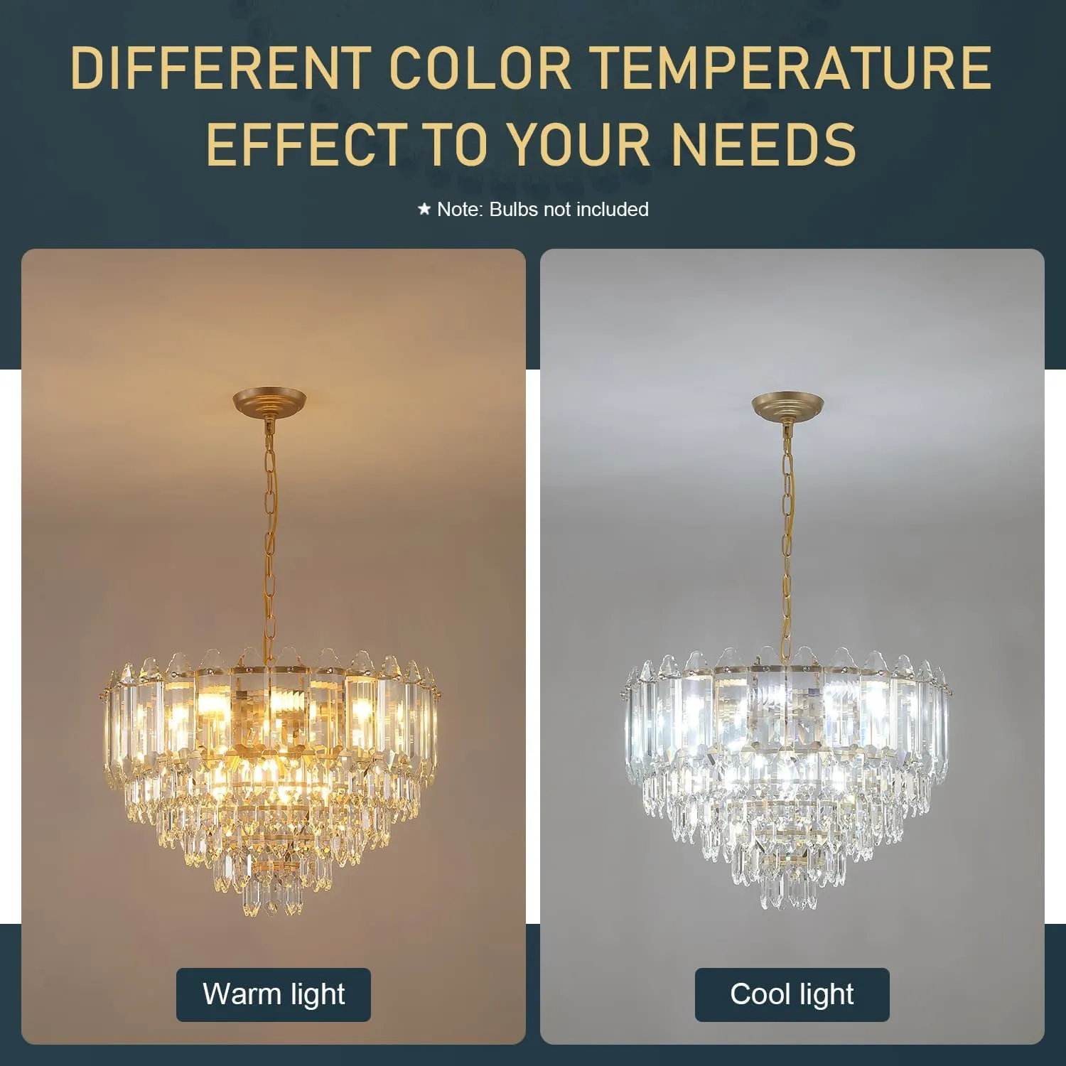 Gold Crystal Chandelier 24" 12 Lights K9 Crystal Modern Chandelier 6-Tier Luxury Pendant Lighting for Living Room Dining Room Bedroom Foyer Entryway, E12