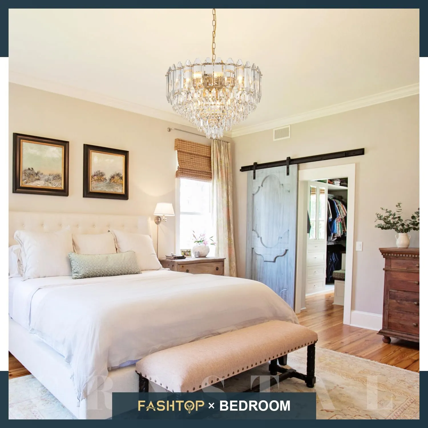 Gold Crystal Chandelier 24" 12 Lights K9 Crystal Modern Chandelier 6-Tier Luxury Pendant Lighting for Living Room Dining Room Bedroom Foyer Entryway, E12