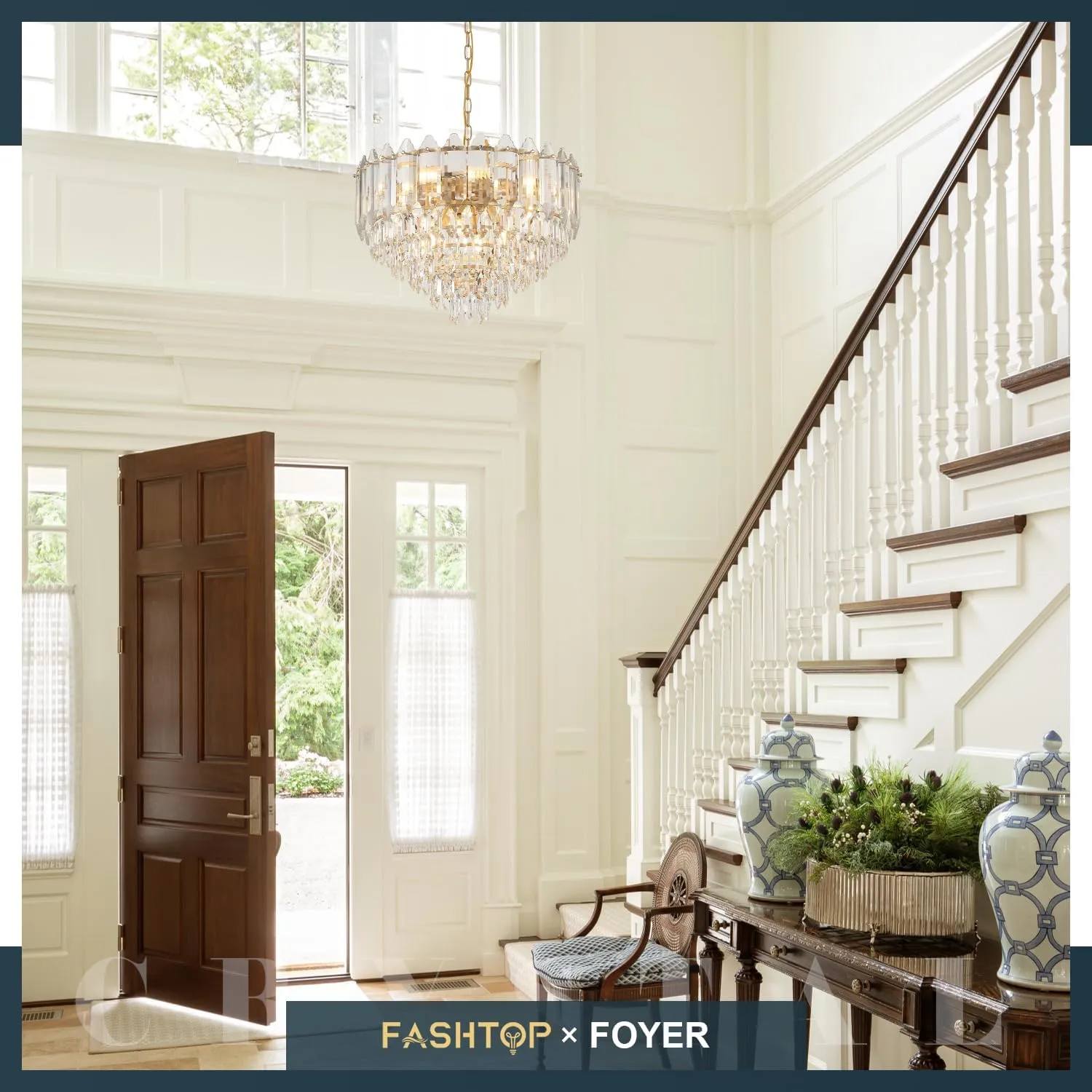 Gold Crystal Chandelier 24" 12 Lights K9 Crystal Modern Chandelier 6-Tier Luxury Pendant Lighting for Living Room Dining Room Bedroom Foyer Entryway, E12