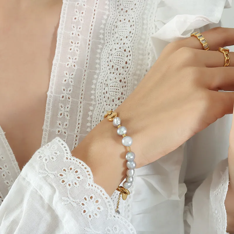 Gold Pearl Chain Bracelet