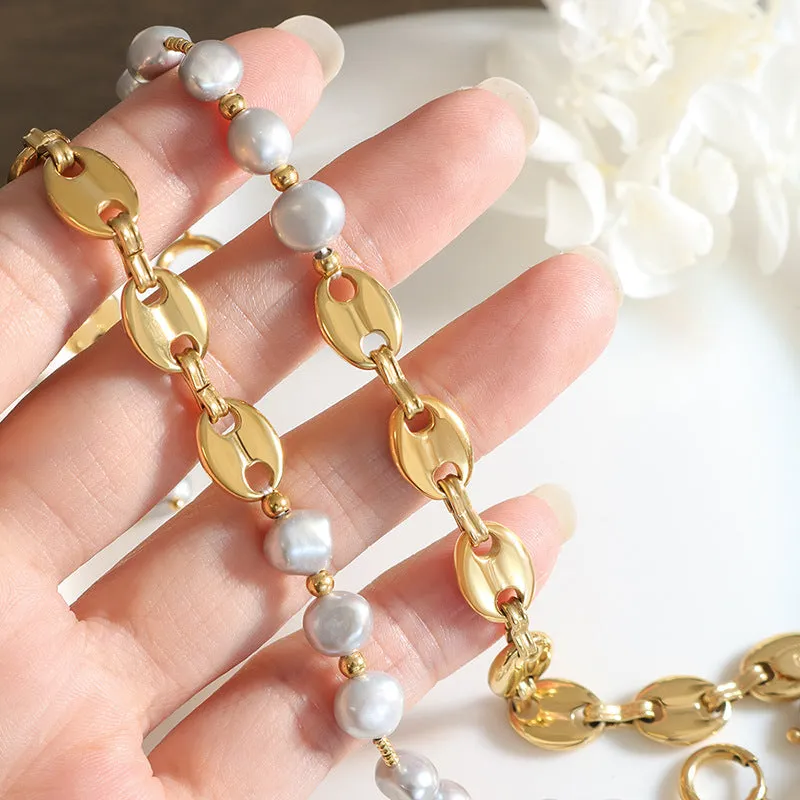 Gold Pearl Chain Bracelet