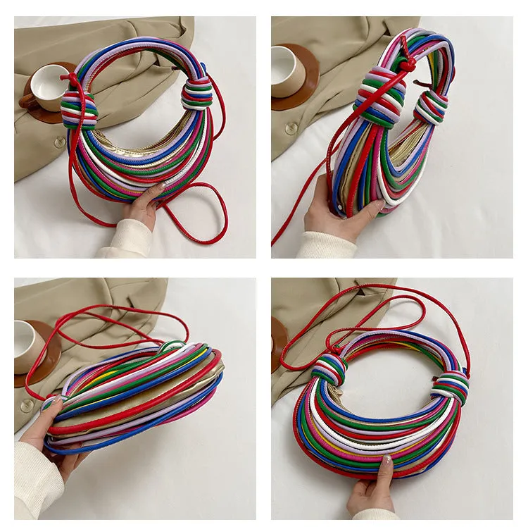 Golden And Sliver Fashionable Candy Color Handbag - Crossbody Women's Woven Bag with Unique Line Design