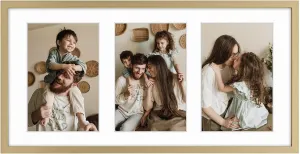 Golden State Art, 4x6 Aluminum Collage Frame, Displays 6x4 Pictures With 3 Openings Mat or One 7x14 Photo, Real Glass, Portrait/Landscape Wall Display, Gold, 1 Pack