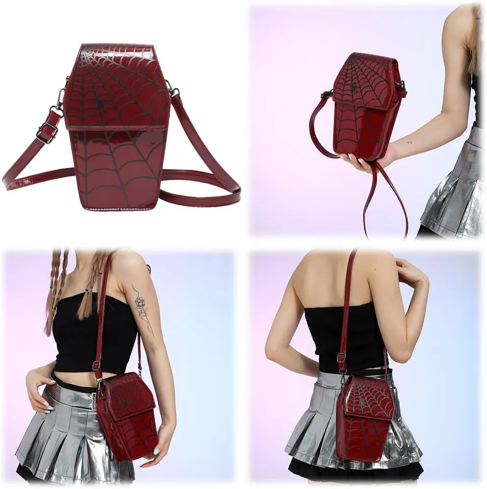 Gothic Coffin Shape Crossbody Bag for Women, Novelty Gothic Crossbody Purse Halloween Trick or Treat Purses