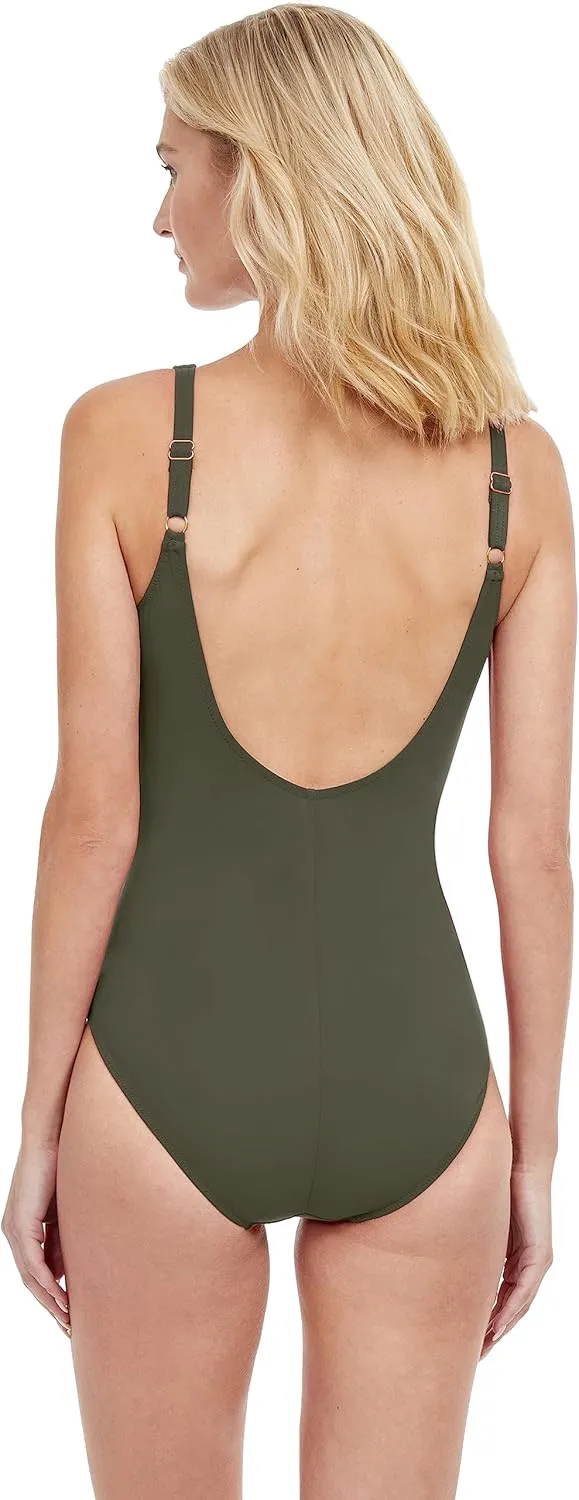 Gottex Lattice Women’s Surplice V Neck One Piece Bathing Swimsuit Essential with Soft Cups, Tummy Control, and Back Lining