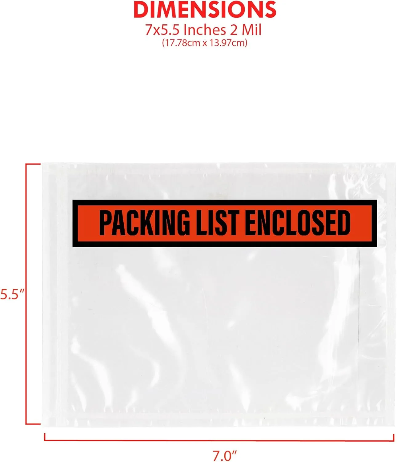 GPI - Packing List Envelopes, 7" x 5.5" Packing Slip Pouches, Clear Plastic Envelope Sleeves with Self-Adhesive Strip, Top Loading for Shipping Labels, Packing Lists, Invoices & Paperwork. 2000 Pack